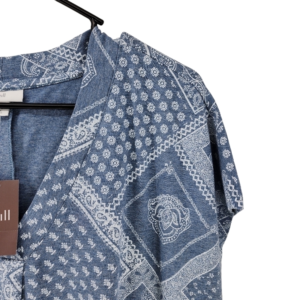 J. Jill Women's Gray Blue Patterned Slub-Knit V-Neck T-Shirt Dress - XLT - Picture 3 of 7